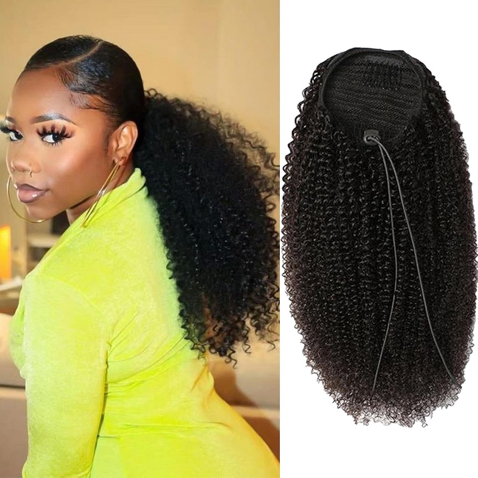 Seamless Clip In Hair Extensions Human Hair - Cola de caballo afro rizada con