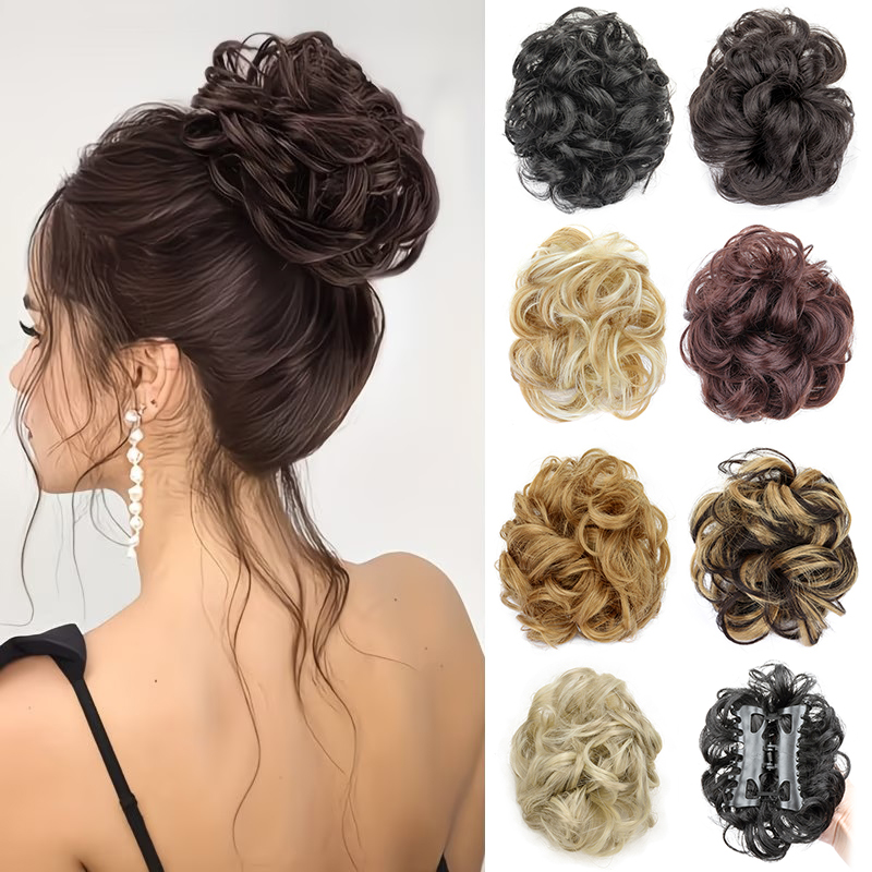 Claw Clip Messy Bun Hair Piece - Moño sintético despeinado corto y rizado