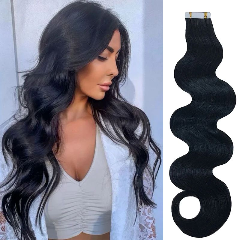 Invisible Tape In Extensions Real Hair - Cinta larga ondulada para extensión de