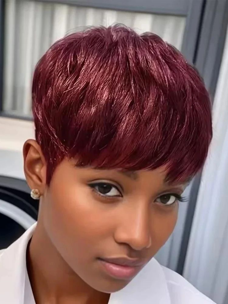 Short Pixie Cut Wig Human Hair Cheap - Pelucas de cabello humano liso listas