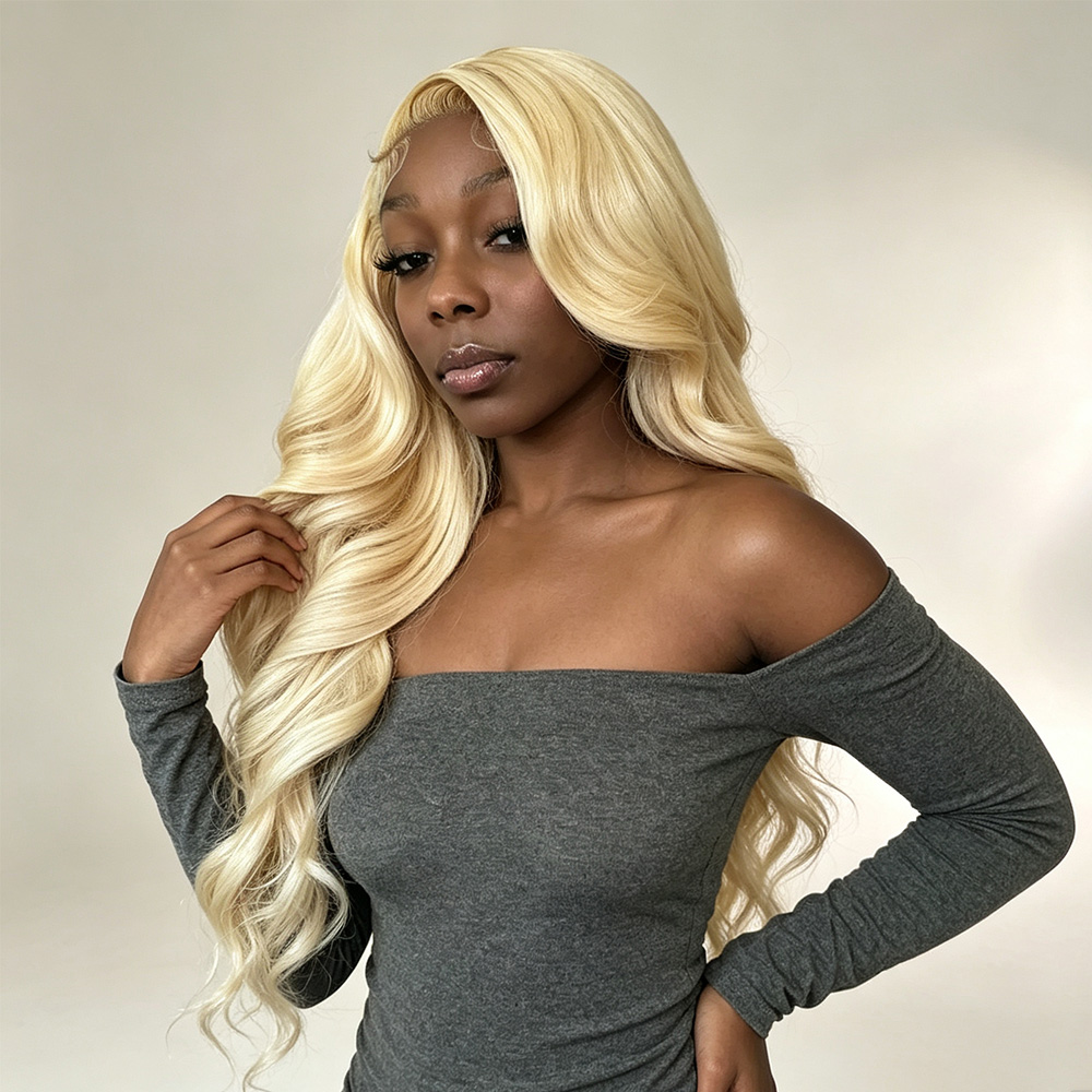 613 Blonde Body Wave Lace Front Wig - Peluca frontal de encaje transparente HD