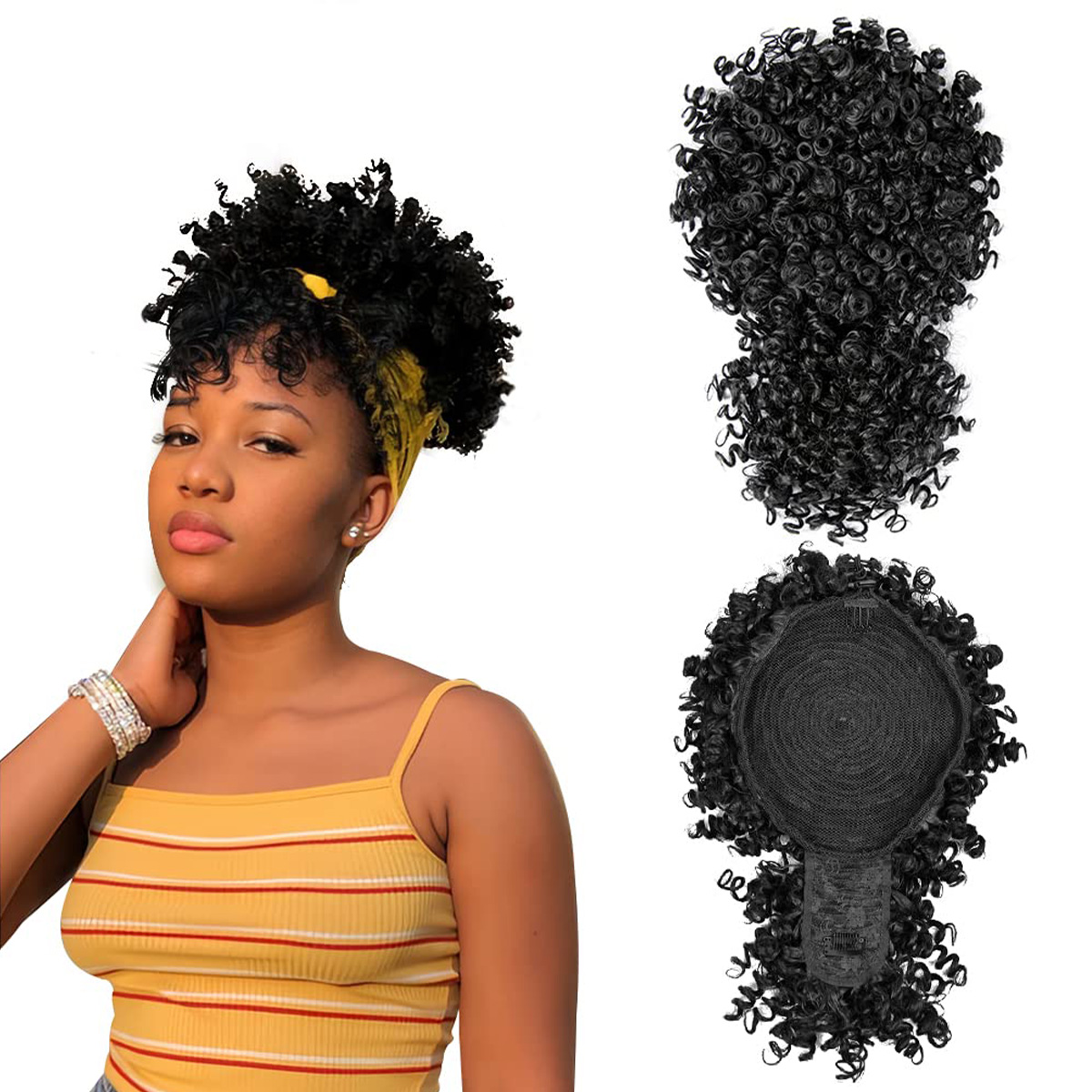 Drawstring Afro Curly Puff Ponytail - Afro Puff-coleta sintética con cordón y
