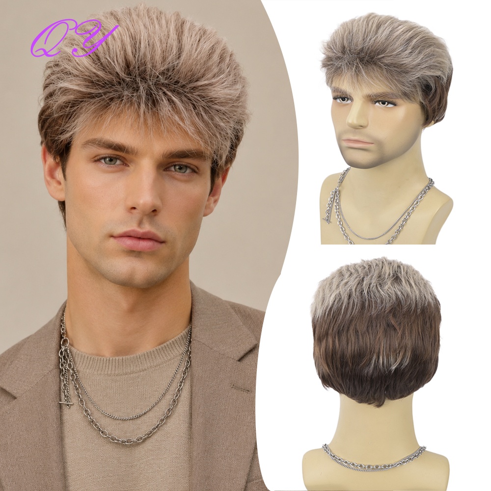 Synthetic Wigs - Peluca sintética corta marrón lino para