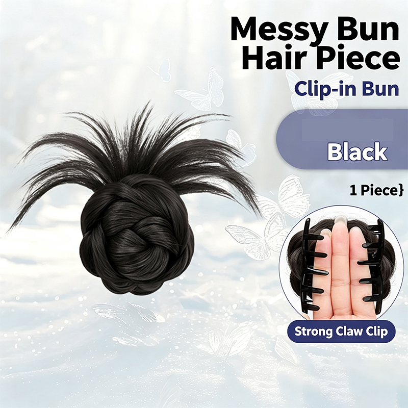 Claw Clip Messy Bun Hair Piece - Moño Desordenado con Puntas Esponjosas y