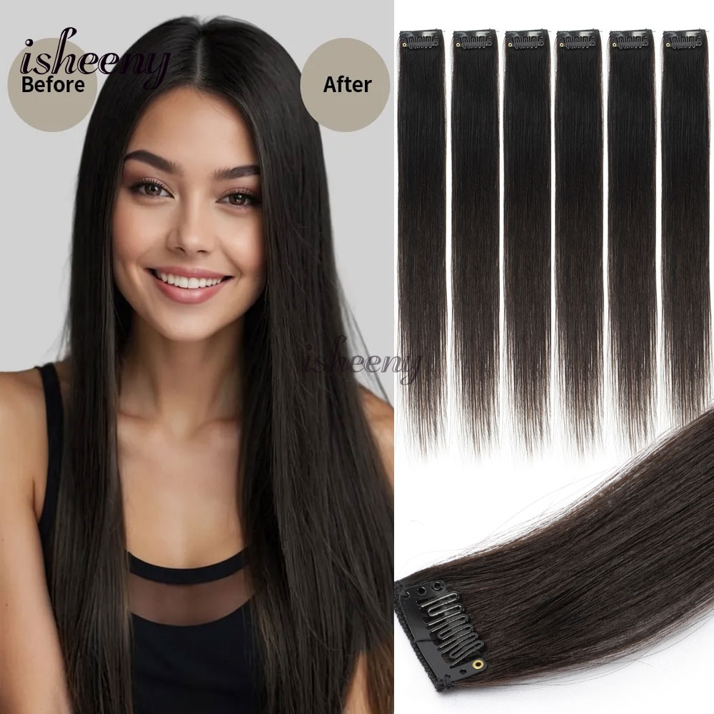 Seamless Clip In Hair Extensions Human Hair - Isheeny 6PCS Mini Extensiones de Cabello