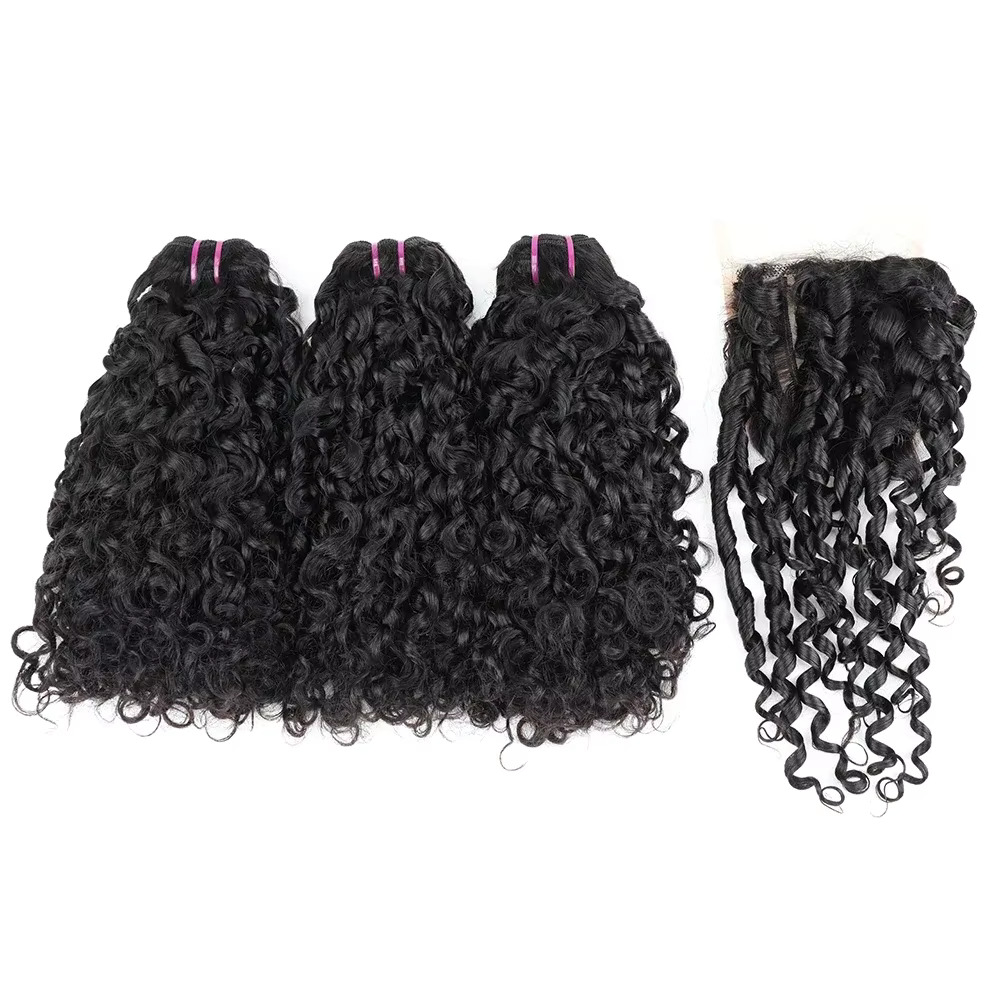 Deep Wave 3 Bundles With Closure - Mechones de pelo Pixie Curl con