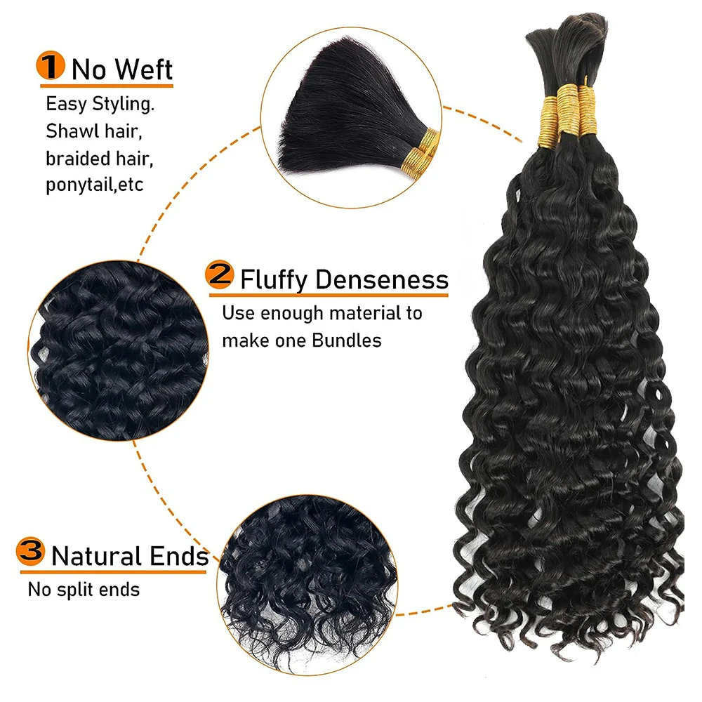 Cabello Humano Ondulado para T - Water Wave Bulk Human Hair For Braiding reseña y precio