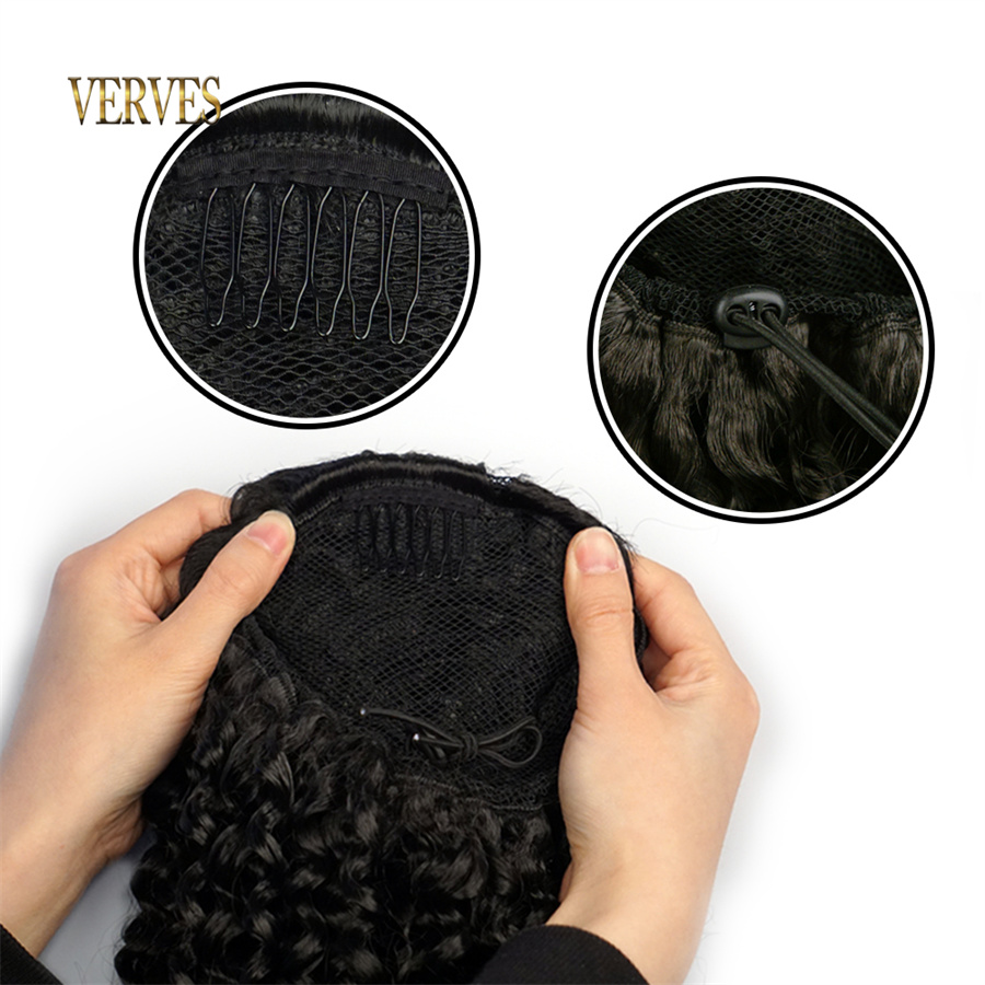 VERVES-coleta sintética con co - Drawstring Afro Curly Puff Ponytail reseña y precio