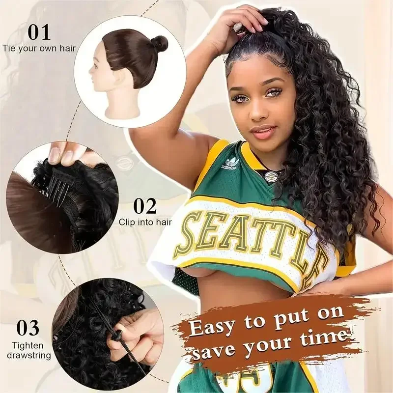 Extensión de cola de caballo c - Drawstring Afro Curly Puff Ponytail reseña y precio