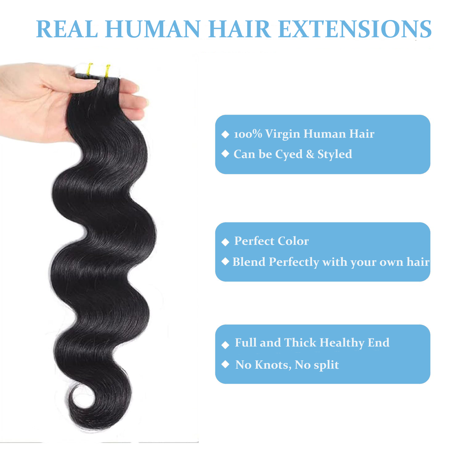 Cinta larga ondulada para exte - Invisible Tape In Extensions Real Hair reseña y precio