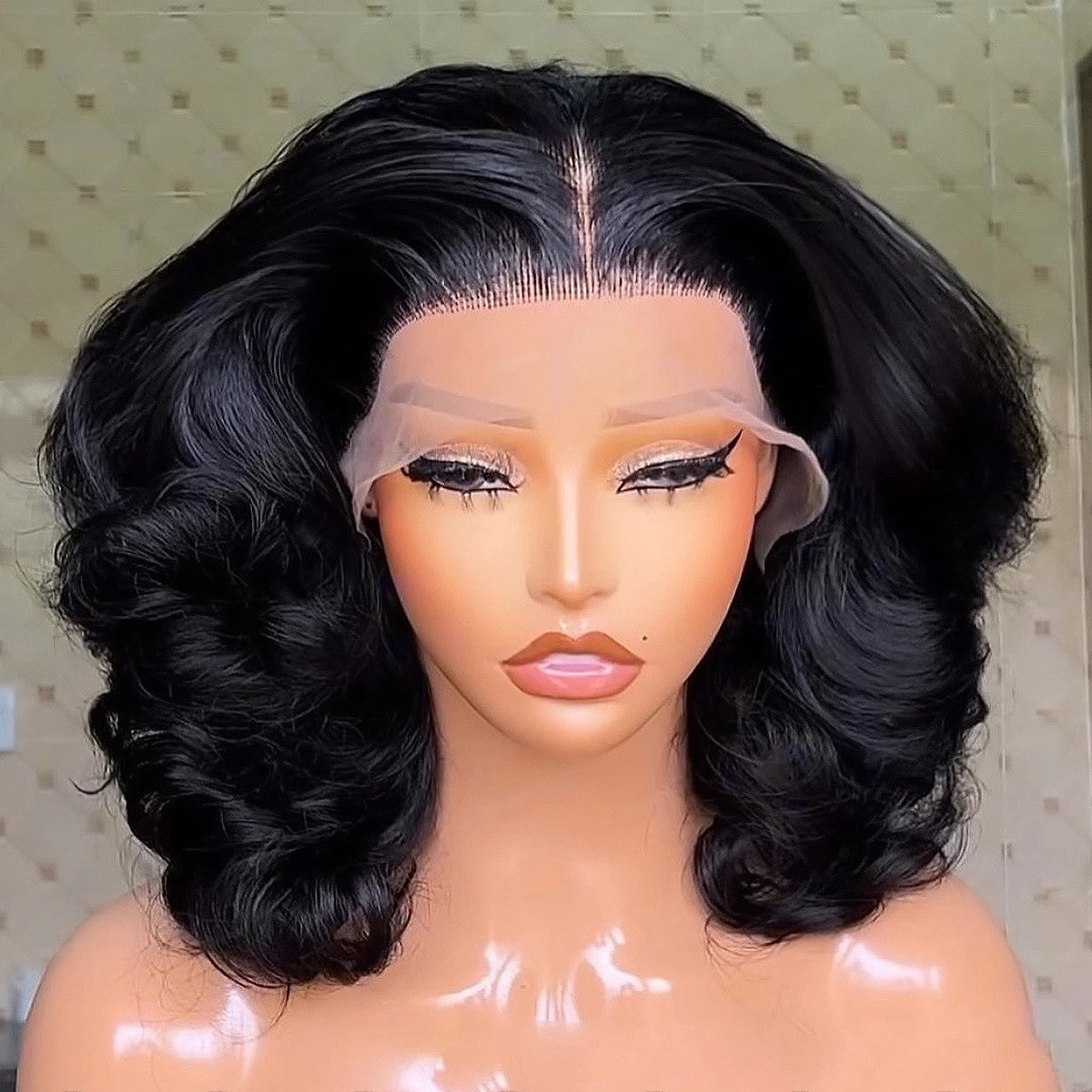 Peluca Negra Corta Bob Ondulad - Pre Parted 13X4 Lace Front Bob Wig reseña y precio