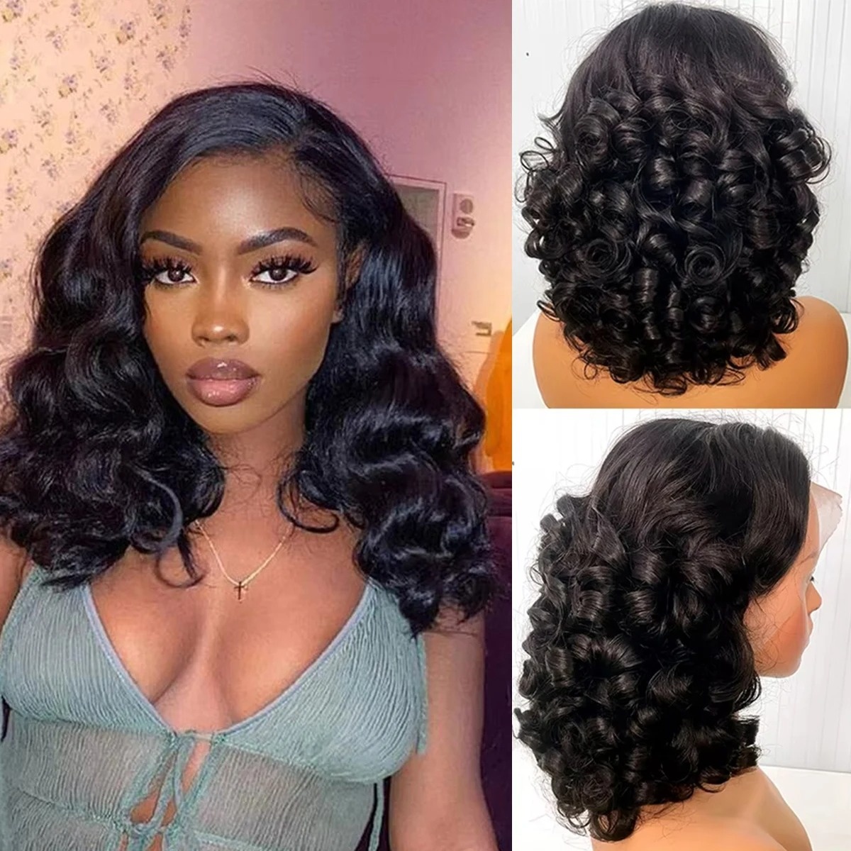Peluca Negra Corta Bob Ondulad - Pre Parted 13X4 Lace Front Bob Wig reseña y precio
