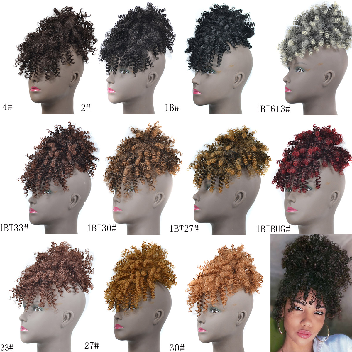 Moño de cola de caballo sintét - Drawstring Afro Curly Puff Ponytail reseña y precio