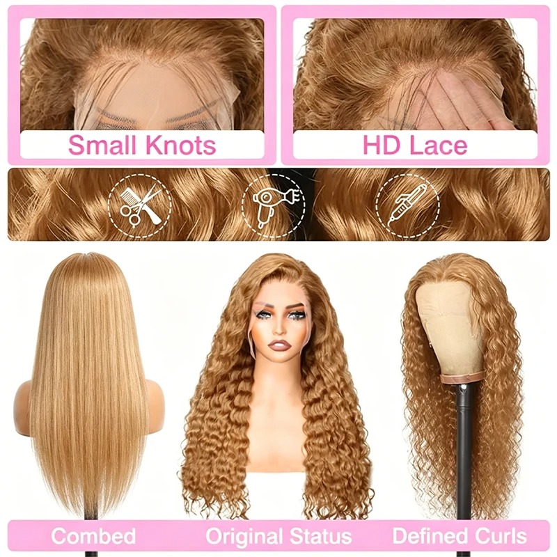 34 peluca rubia miel de 38 pul - Human Hair Wigs reseña y precio