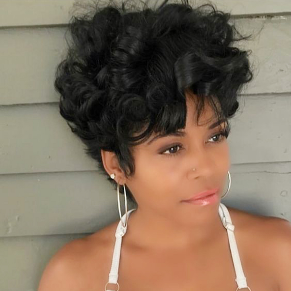 Peluca ondulada Natural hincha - Short Pixie Cut Wig Human Hair Cheap reseña y precio
