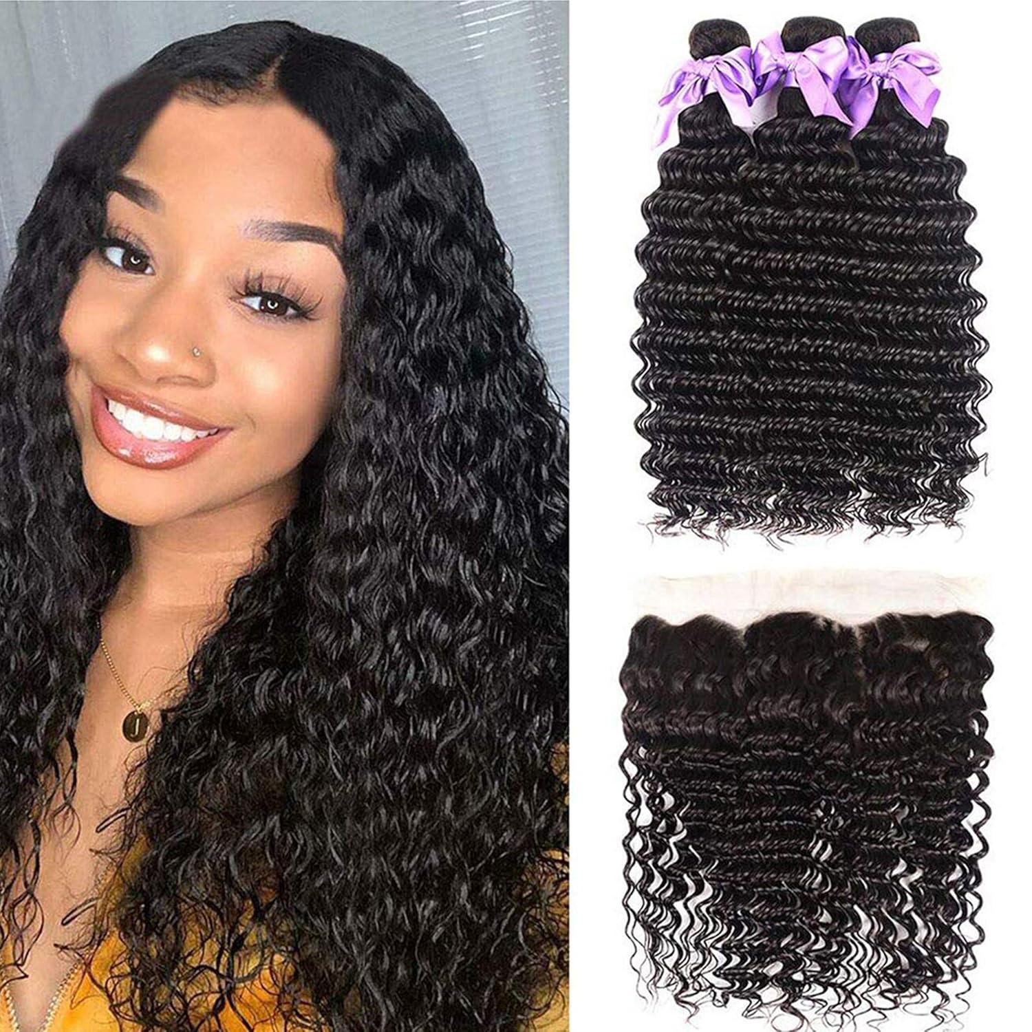 Extensiones de cabello humano  - Deep Wave 3 Bundles With Closure reseña y precio